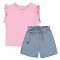 Overdo Kız Süprem Tshirt- Denim Paperbag Şort Takım - PEMBE